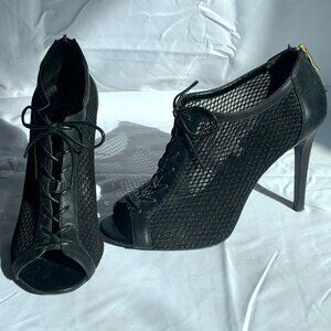 BCBG Paris Fish Net Mesh Tie Up High Heels